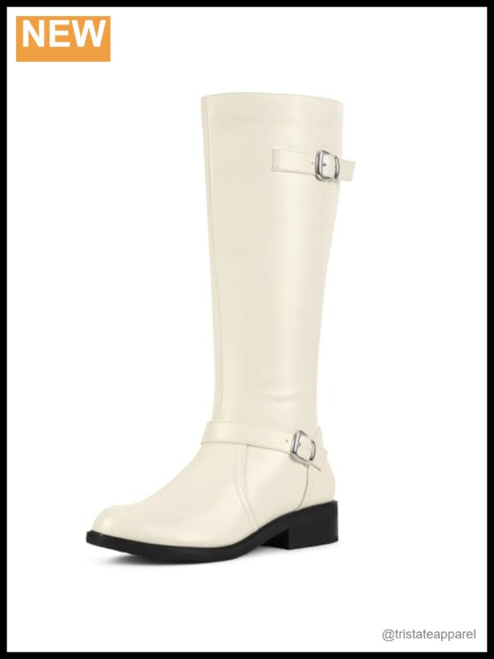 Chunky Low Heel Side Zipper Knee High Riding Boots Faux Leather